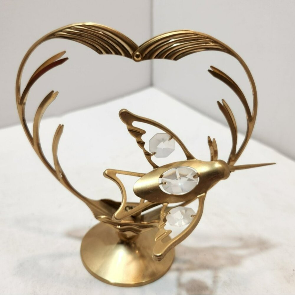 Austrian Crystal 24K Plated Heart Hummingbird Sun Catcher On Stand Mascot Inc.